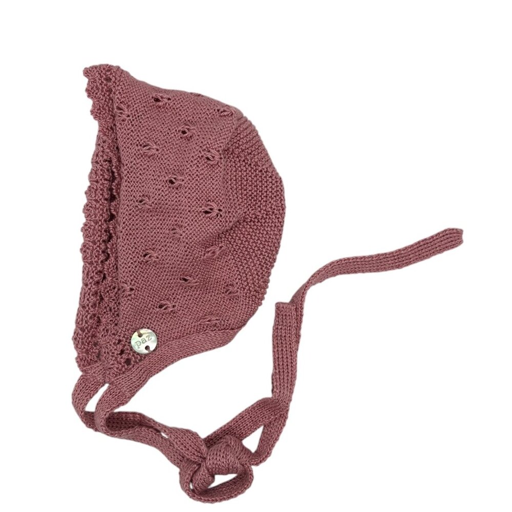 Paz Rodriguez Knit Newborn Bonnet "Cascada" 4M Rose